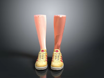 Prosthetic Legs With Yellow Sneakers Featuring Red Stripes And White Soles 3d model