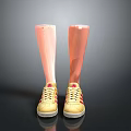 Prosthetic Legs With Yellow Sneakers Featuring Red Stripes And White Soles