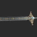 Ornate Decorative Sword With Golden Ornament Blue Gem And Intricate Patterns