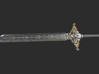Ornate Decorative Sword With Golden Ornament Blue Gem And Intricate Patterns 3d model Ornate Decorative Sword With Golden Ornament Blue Gem And Intricate Patterns 3d model