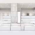 Modern Clothing Boutique With Pink And White Interior Shelves Mannequins Seating And Fashion Posters