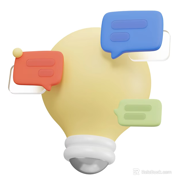 Modern Chandelier Design Featuring Yellow Bulb And Red Blue Green Speech Bubbles 3d model 