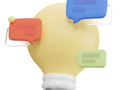 Modern Chandelier Design Featuring Yellow Bulb And Red Blue Green Speech Bubbles 3d model
