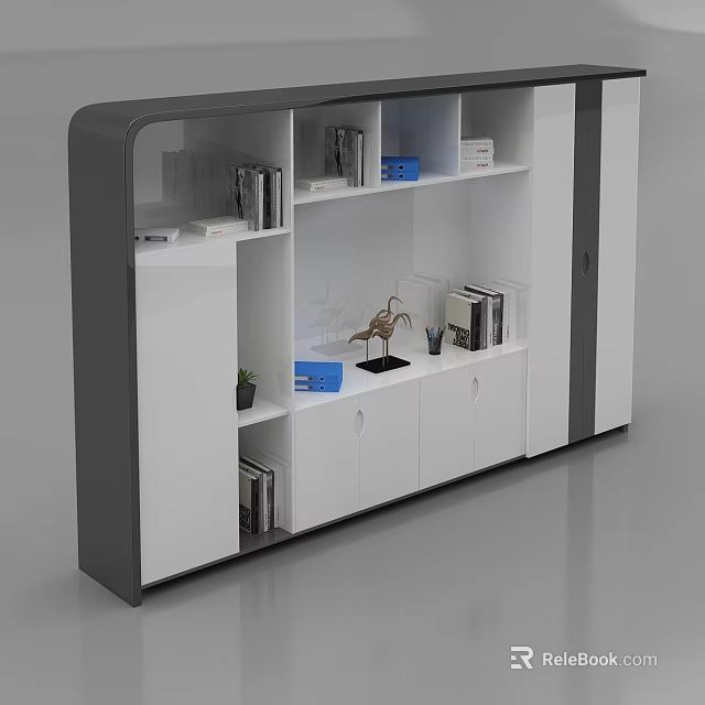 Modern White Gray File Cabinet with Shelves Drawers for Books Documents Decor and Potted Plant 3d model 