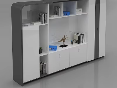 Modern White Gray File Cabinet with Shelves Drawers for Books Documents Decor and Potted Plant 3d model
