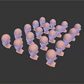 Multiple Pink Mannequin Head Models Arranged In Cluster On White Background