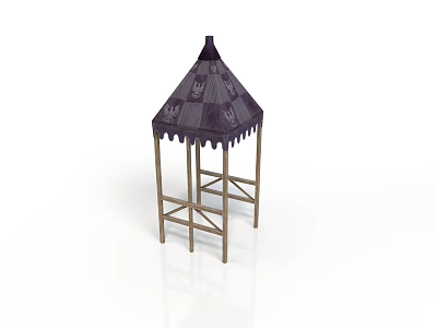 Wooden Frame Outdoor Gazebo Furniture With Purple Patterned Canopy Design 3d model