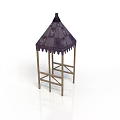 Wooden Frame Outdoor Gazebo Furniture With Purple Patterned Canopy Design