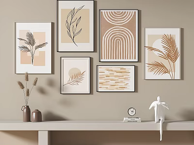 Neutral Toned Wall Art And Shelf Decor With Vase Sculpture Clock 3d model