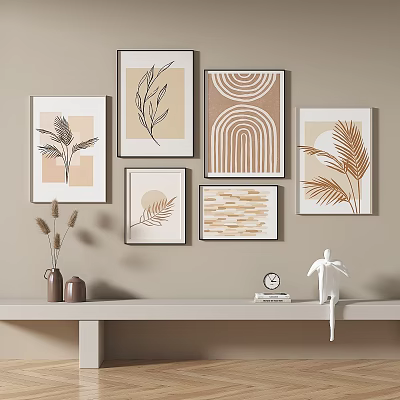 Neutral Toned Wall Art And Shelf Decor With Vase Sculpture Clock 3d model