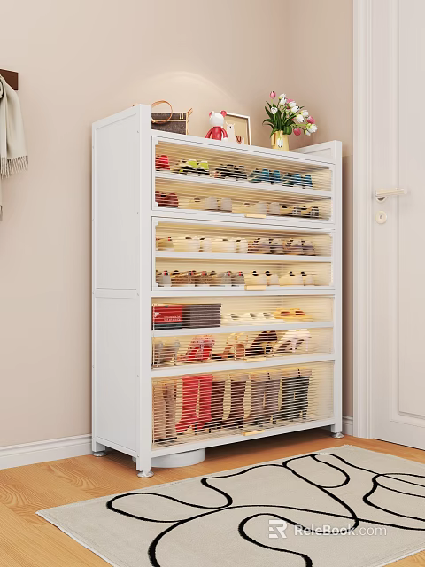 Modern White Large Capacity Shoe Cabinet With Multiple Tiers For Home Entryway Shoe Storage 3d model 