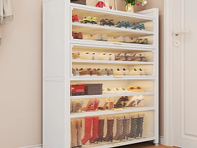 Modern White Large Capacity Shoe Cabinet With Multiple Tiers For Home Entryway Shoe Storage 3d model