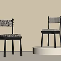 Modern Dining Chairs With Woven Backrest Black Legs And Upholstered Seat
