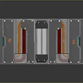 Futuristic Metallic Gate Design With Red White Orange Panels And Illuminated Frames