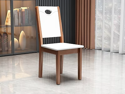 Wooden Dining Chair With White Backrest Circular Cutout And White Seat In Modern Interior 3d model