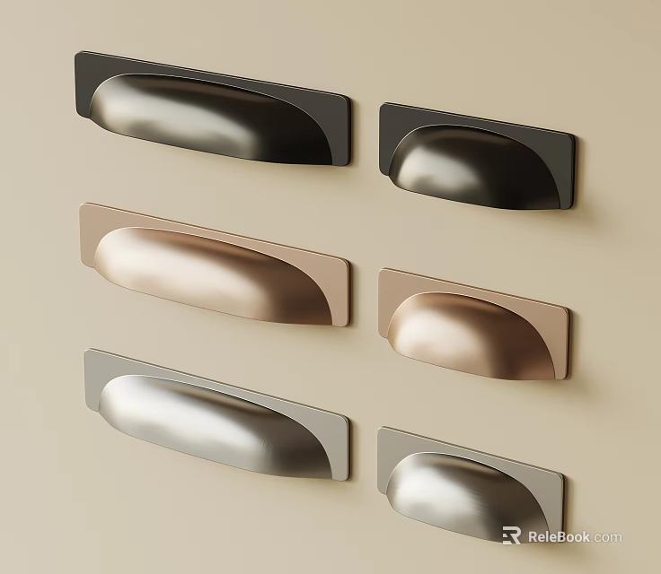 Modern Metal Cabinet Handles In Black Gold And Silver Finishes For Furniture 3d model 