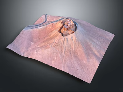 Pink Volcano Terrain Model With Central Crater And Curved Road Structure 3d model