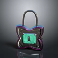 Butterfly Shaped Decorative Lock With Green Panel And Purple Blue Borders