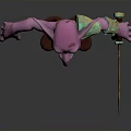 Children's Purple Monster Cartoon Character 3D Model With Big Ears Green Armor And Dagger