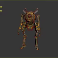 Metallic Mechanical Robot Character With Multi Legged Structure And Camo Head Design 3d model