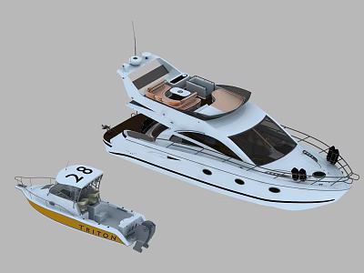 Modern White Luxury Yacht With Upper Deck And Accompanying Small Boat 3d model Modern White Luxury Yacht With Upper Deck And Accompanying Small Boat 3d model