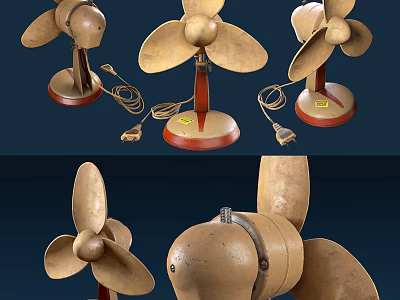Vintage Electric Fans With Wooden Blades And Classic Design On 3d model