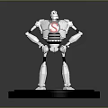 White Robot Character With SIMON Text Red S Logo Standing On Black Circular Base 3d model