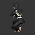 Game Movie Female Character In Black Taekwondo Uniform With White Belt And Martial Arts Stance