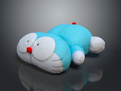 Blue And White Stuffed Doll With Red Nose In Lying Position Plush Toy Design 3d model