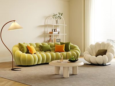 Plush Cloud Shaped Sofa And Coffee Table Set For Warm Bright Comfortable Living Room Decoration 3d model