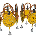 Vintage Decorative Wall Clock with Golden Dial Pendulum and Hanging Bells Design