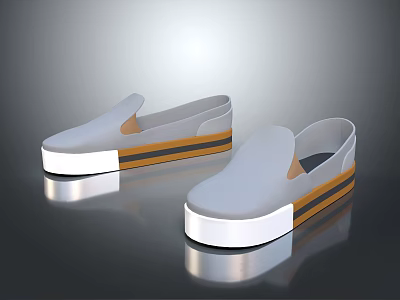 Slip On Gray Shoes With White Sole Orange And Black Stripes 3d model