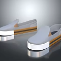 Slip On Gray Shoes With White Sole Orange And Black Stripes