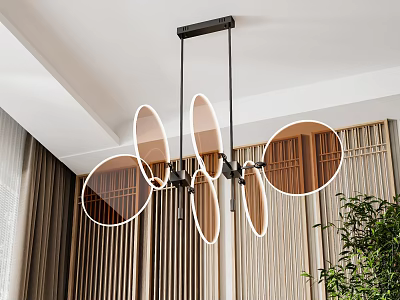 Modern Multiple Oval Glass Chandelier With Black Metal Frame In Wooden Grille Interior Decor 3d model