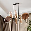 Modern Multiple Oval Glass Chandelier With Black Metal Frame In Wooden Grille Interior Decor