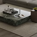 Modern Marble Coffee Table with Tray Glassware Bottle Magazine and Fruit on Side Table