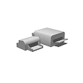 Modern Office Appliances Including Compact And Large Printers With Output Trays