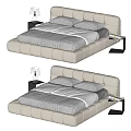 Modern Upholstered Double Bed With Soft Bedding And Side Nightstand Lamps 3d model