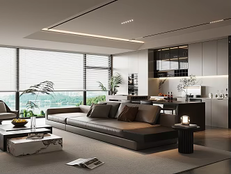 Italian light luxury restaurant leather sofa three-seat sofa marble coffee table leisure chair island dining table and chair cabinet wine cabinet kitchen supplies large flat layer 3d model