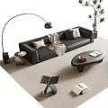 Modern Leather Sofa Coffee Table Set With Pillows Throw Blanket And Floor Lamp 3d model