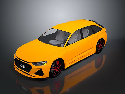 Yellow Modern Sporty Car With Sleek Exterior Design And Red Rims 3d model
