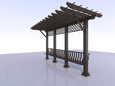 Classic Wooden Pergola Outdoor Structure With Lattice Top And Railing Design 3d model