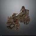Vintage Classic Brass Model Car With Figurines And Spoked Wheels Design