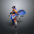 Woman In Orange And Blue Outfit With Cat Ears Blue Tail And Goggles