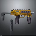 Futuristic Submachine Gun With Yellow Body Purple Grips And Gray Magazine Design