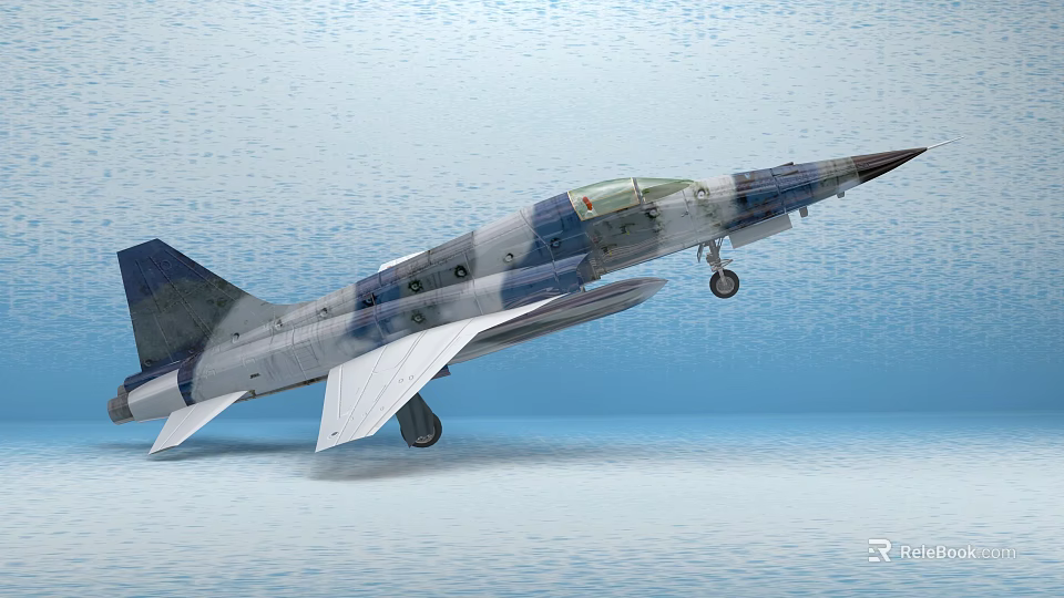 Camouflaged Military Fighter Jet With Streamlined Design And Extended Landing Gear 3d model 