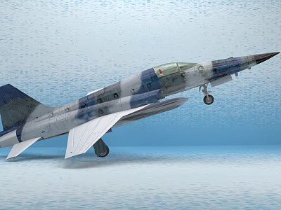 Camouflaged Military Fighter Jet With Streamlined Design And Extended Landing Gear 3d model