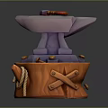 Anvil forging hammer iron cartoon forging game items game props game equipment 3d model