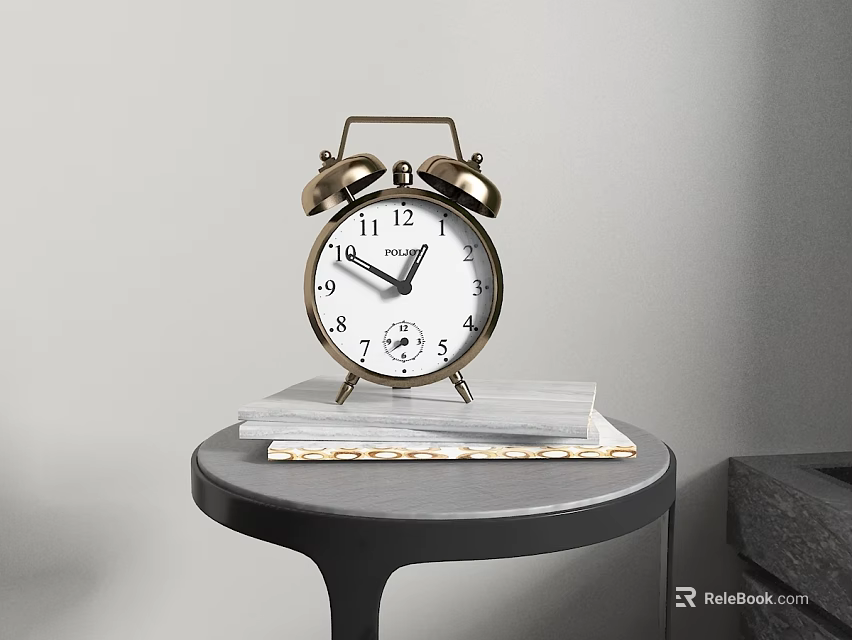 Vintage Style Alarm Clock Placed On Round Table With Books 3d model 
