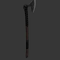Metal Axe With Leather Wrapped Wooden Handle And Sharp Blade Design